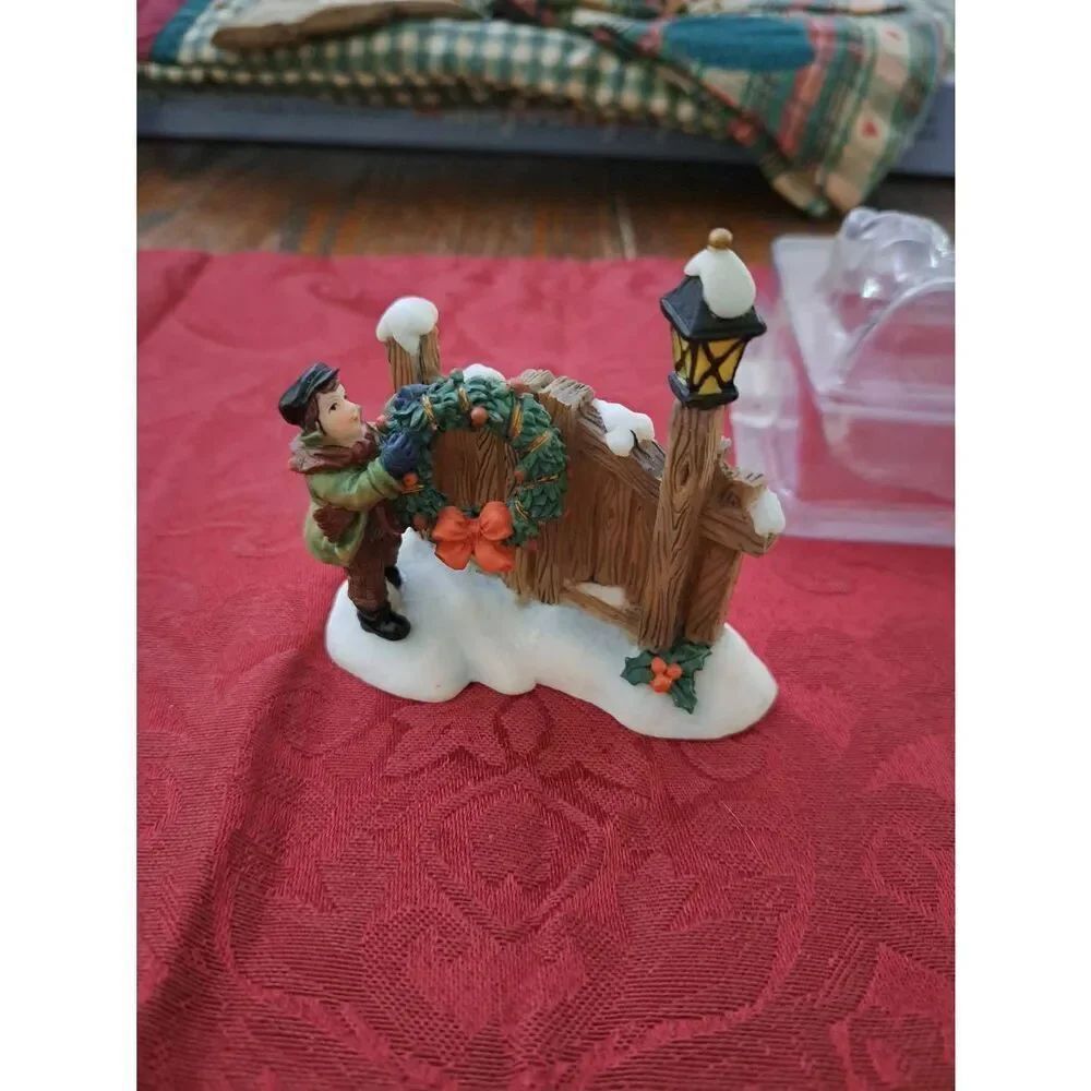 Vintage Santa’s Workbench Peace Boy Hanging Christmas Wreath Holiday Village